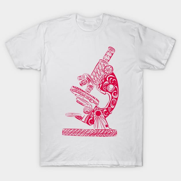 Scientific Microscope Line Drawing (Beetle Crimson) T-Shirt by littlecurlew